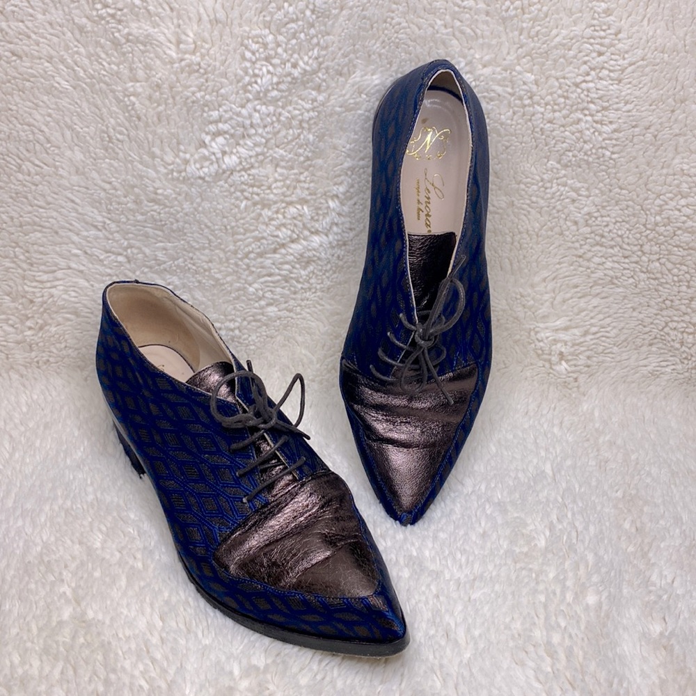 COPY - Lenora blue / bronze leather lace up